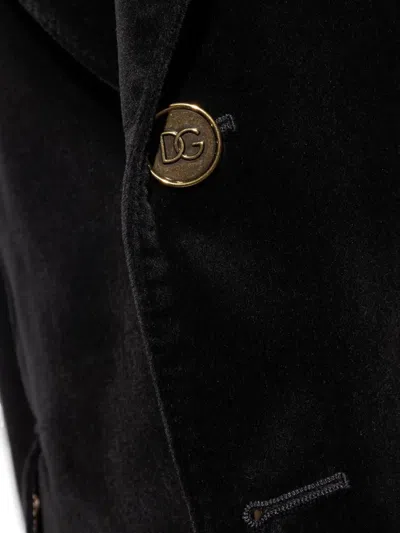 Dolce & Gabbana Men Velvet Notched Lapel Blazer In Blue