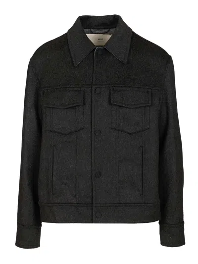 Ami Alexandre Mattiussi Adjustable Cuffs Chest Pockets Long Sleeves In Black