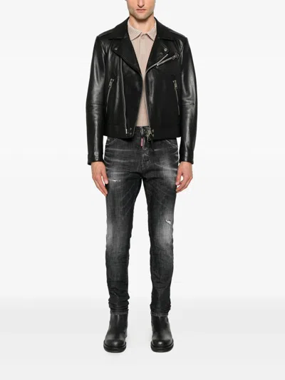 Dsquared2 Cool Gut Black Jeans With Belt Loops And Faded Effect In Denim Man In Gray