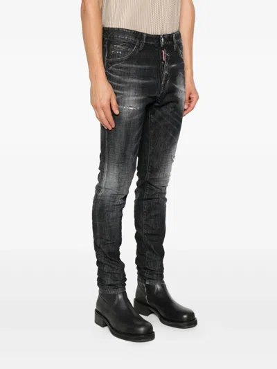 Dsquared2 Cool Gut Black Jeans With Belt Loops And Faded Effect In Denim Man In Gray