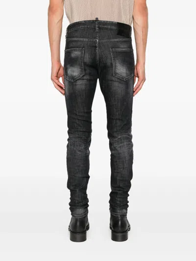 Dsquared2 Cool Gut Black Jeans With Belt Loops And Faded Effect In Denim Man In Gray