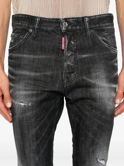 Dsquared2 Cool Gut Black Jeans With Belt Loops And Faded Effect In Denim Man In Gray