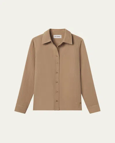 Éterne Constance Button Up Top In Taupe In Brown