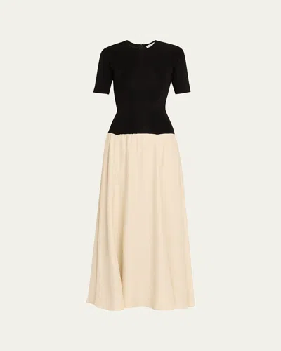 Esse Studios Tee Duo Two-tone Slub Woven And Stretch-knit Maxi Dress In Black