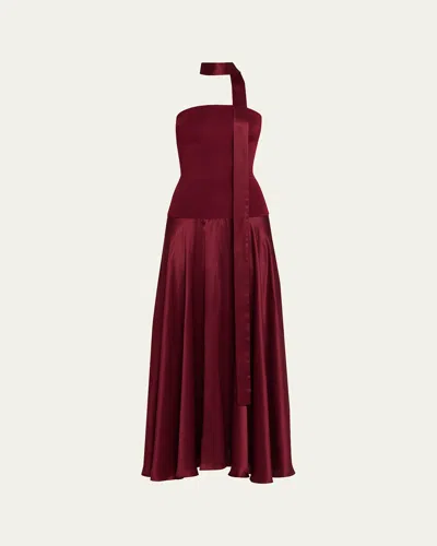 Esse Studios Illi Scarf-effect Silk And Stretch-knit Maxi Dress In Burgundy