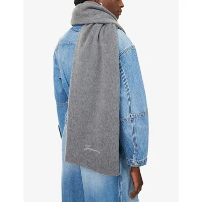 Jacquemus Womens Dark Grey Tailleur Brand-embroidery Wool And Cashmere Scarf In Gray