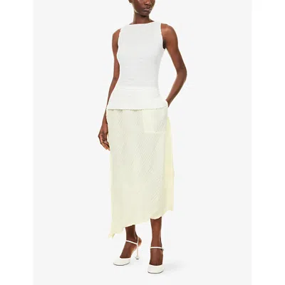 Issey Miyake Womens Pytalos Yellow Wrinkled And Twisted Asymmetric Knitted Midi Skirt In Neutral