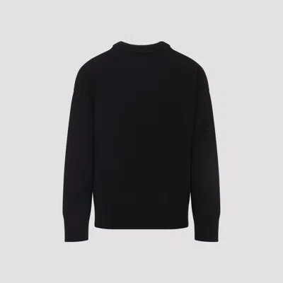 Ami Alexandre Mattiussi Relaxed Fit Black Wool Turtleneck Sweater With Graphic Heart Motif In Black