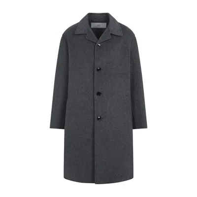 Ami Alexandre Mattiussi Single-breasted Wool Knee-length Coat In Gray