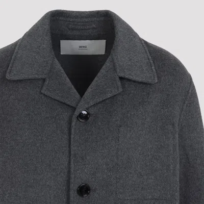 Ami Alexandre Mattiussi Single-breasted Wool Knee-length Coat In Gray
