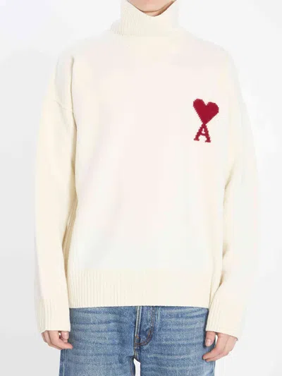 Ami Alexandre Mattiussi Ami Paris Turtleneck Sweater Ami De Coeur White Men In Animal Print