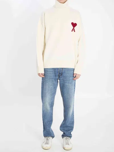 Ami Alexandre Mattiussi Ami Paris Turtleneck Sweater Ami De Coeur White Men In Animal Print