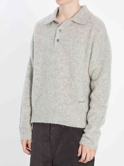 Ami Alexandre Mattiussi Ami Paris Men Polo In Alpaca And Wool In Gray
