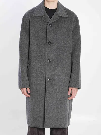 Ami Alexandre Mattiussi Single-breasted Wool Knee-length Coat In Gray