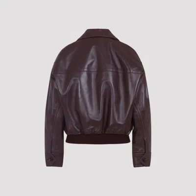 Bottega Veneta Leather Jacket Featuring Intrecciato Collar In Brown