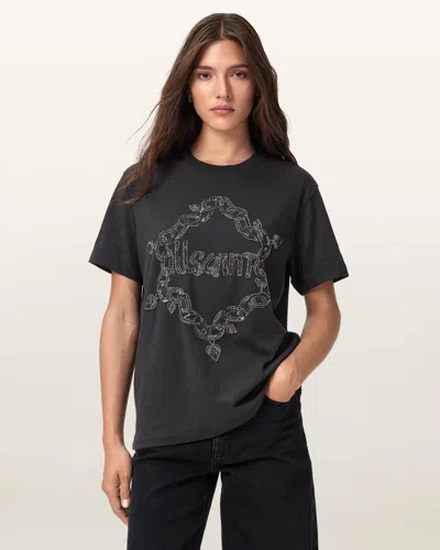 Allsaints Drip Embellished Boyfriend T-shirt In Black