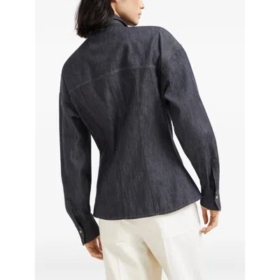 Brunello Cucinelli Long-sleeved Denim Shirt With Bow In Black