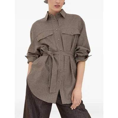 Brunello Cucinelli Checked Virgin Wool Overshirt In Brown