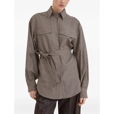 Brunello Cucinelli Checked Virgin Wool Overshirt In Brown