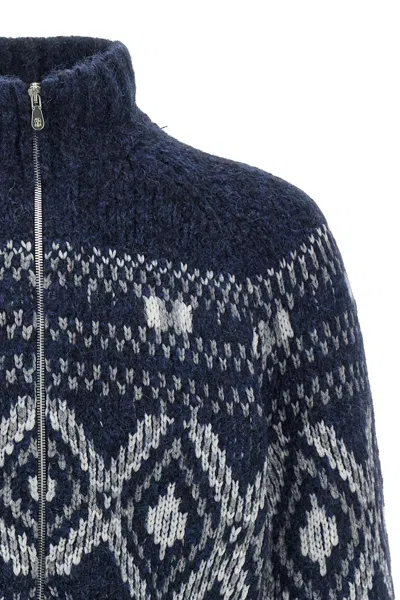 Brunello Cucinelli Geometric Jacquard Cardigan In Wool And Cashmere In Blue