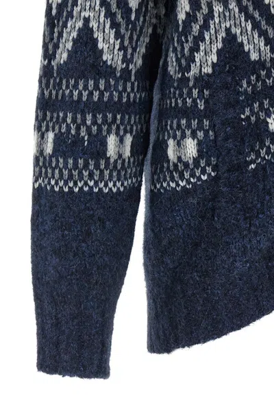 Brunello Cucinelli Geometric Jacquard Cardigan In Wool And Cashmere In Blue