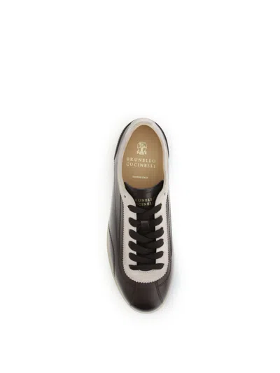 Brunello Cucinelli Men Calfskin And Suede Sneakers In Brown