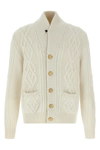 Brunello Cucinelli Cashmere Cardigan With Cable Knit Design In White