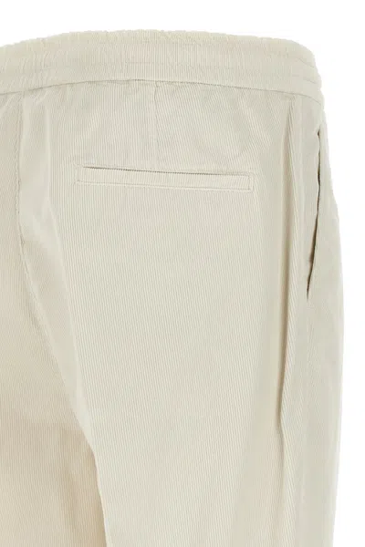 Brunello Cucinelli Men Leisure Fit Trousers In Linen And Cotton Gabardine With Drawstring And Double In Gold