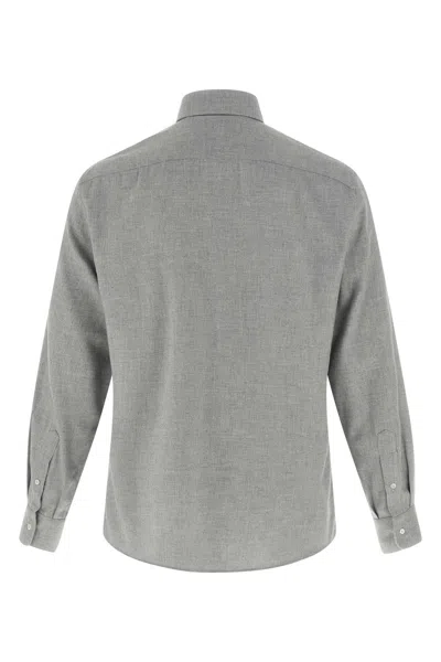 Brunello Cucinelli Long Sleeve Button-down Collar Cotton Shirt In Gray