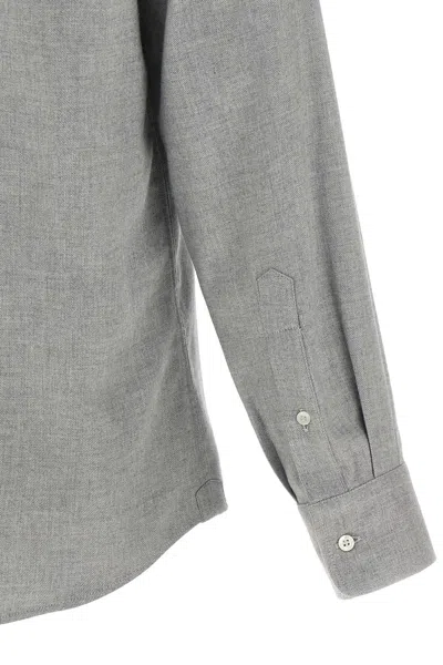 Brunello Cucinelli Long Sleeve Button-down Collar Cotton Shirt In Gray
