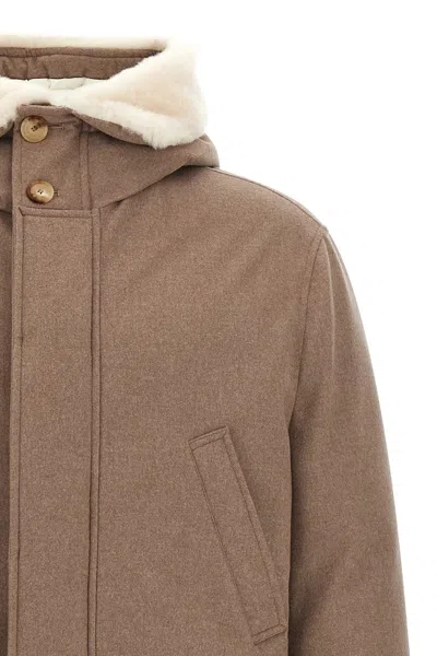 Brunello Cucinelli Flannel Down Jacket Puffer Jackets Beige In White