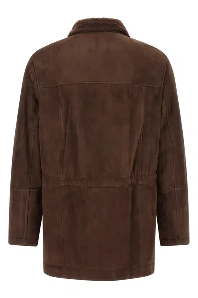 Brunello Cucinelli Parka Model Sheepskin Jacket Puffer Jackets Brown In Brown