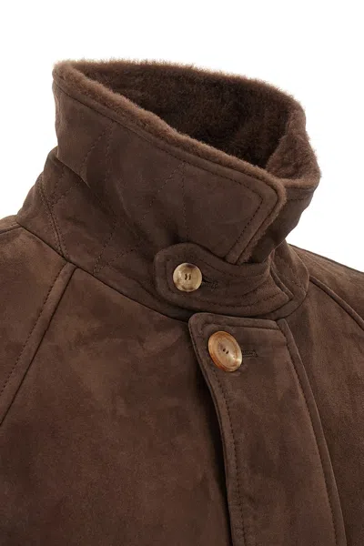 Brunello Cucinelli Parka Model Sheepskin Jacket Puffer Jackets Brown In Brown