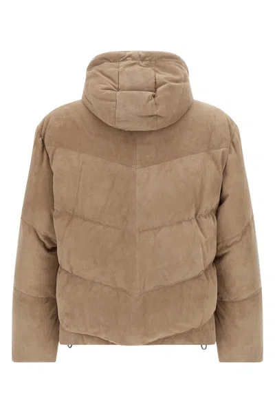 Brunello Cucinelli Suede Down Jacket Puffer Jackets Beige In Brown