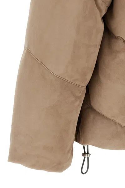 Brunello Cucinelli Suede Down Jacket Puffer Jackets Beige In Brown