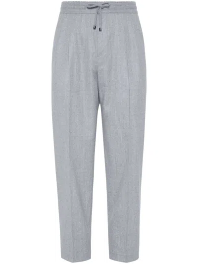 Brunello Cucinelli Linen Drawstring Leisure Trousers In Gray