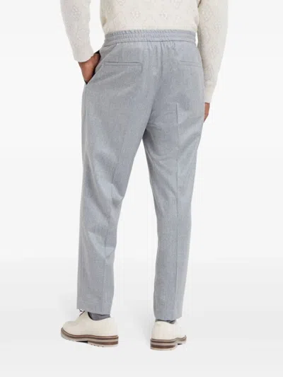 Brunello Cucinelli Linen Drawstring Leisure Trousers In Gray