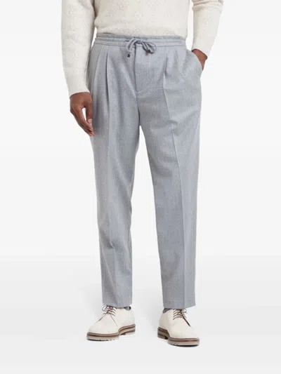Brunello Cucinelli Linen Drawstring Leisure Trousers In Gray