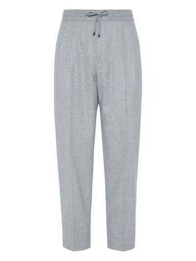 Brunello Cucinelli Linen Drawstring Leisure Trousers In Gray