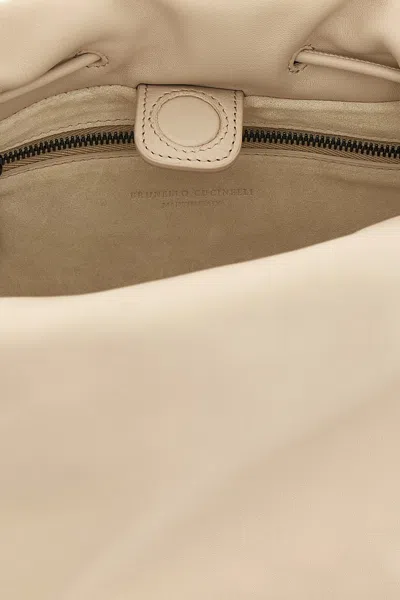 Brunello Cucinelli Women Bucket Mellow Small Leather Handbag In White