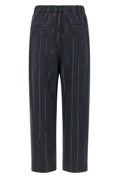 Brunello Cucinelli Striped Embroidered Joggers Pockets In Gray
