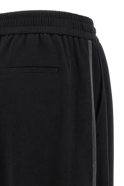 Brunello Cucinelli Shiny Trims Joggers With Back And Side Pockets In Black