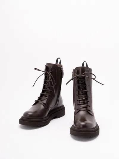 Brunello Cucinelli Lace-up Leather Platform Boots In Multi