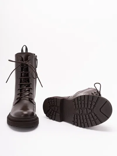 Brunello Cucinelli Lace-up Leather Platform Boots In Multi