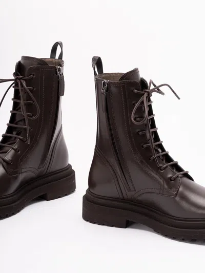 Brunello Cucinelli Lace-up Leather Platform Boots In Multi
