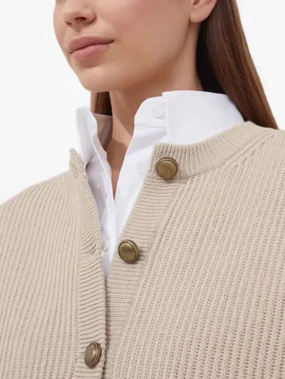 Brunello Cucinelli Virgin Wool-blend Crew Neck Cardigan In Pink