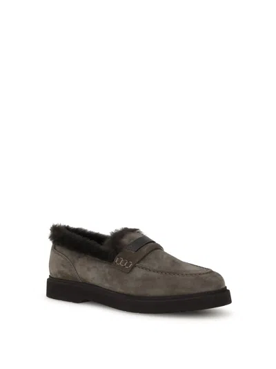 Brunello Cucinelli Women Furry Loafers In Gray