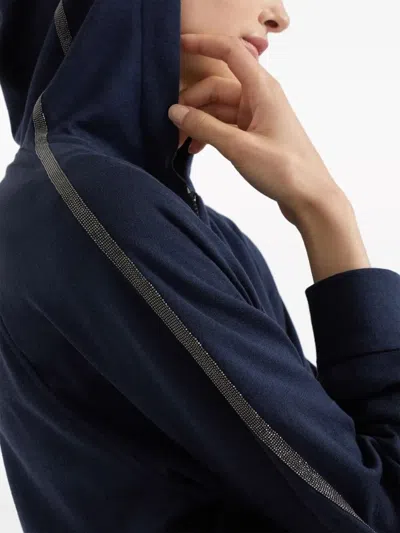 Brunello Cucinelli Hooded Sweatshirt With `precious` Stripe In Blue