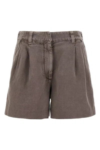Brunello Cucinelli Linen Cotton Shorts Back Pockets In Brown