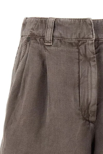 Brunello Cucinelli Linen Cotton Shorts Back Pockets In Brown